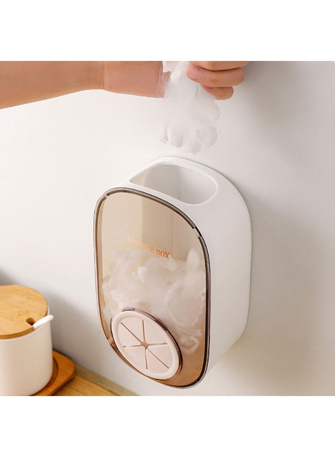 منظم ورق تغليف بلاستيك جداري بدون حفر – صندوق تخزين رول نايلون المطبخ مع موزع أكياس القمامة القابل للسحب – علبة حفظ أكياس الطعام وأغطية الأطباق والشاور كاب – منظم مطبخ عملي موفر للمساحة بلون أوف وايت - Image 4